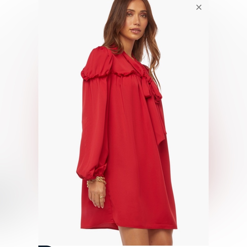 Just Fab neck bow tie Red Long balloon Sleeve dress Sz XL